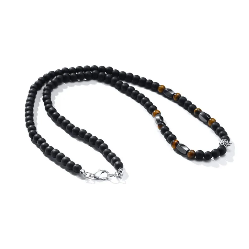 Volcanic Rock Black Matte Ethnic Style Necklace Men - Image 2