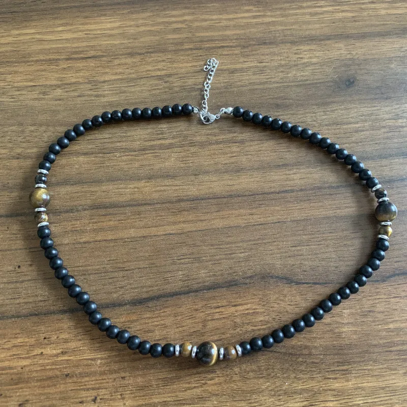 Volcanic Rock Black Matte Ethnic Style Necklace Men - Image 4