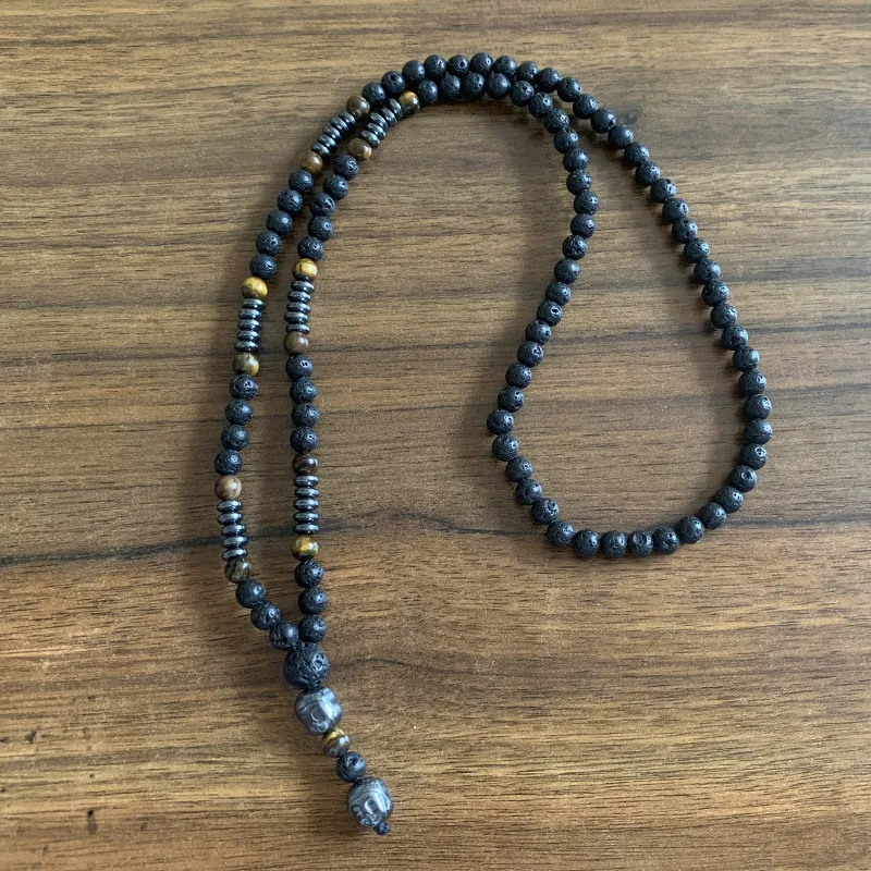 Volcanic Rock Black Matte Ethnic Style Necklace Men - Image 3