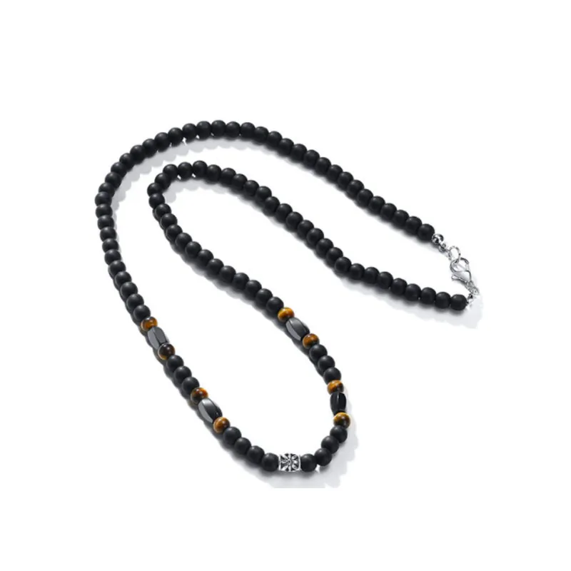 Volcanic Rock Black Matte Ethnic Style Necklace Men - Image 9
