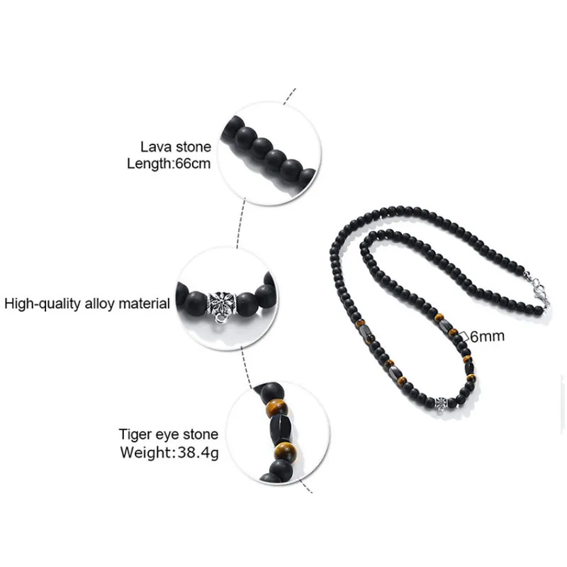 Volcanic Rock Black Matte Ethnic Style Necklace Men - Image 7